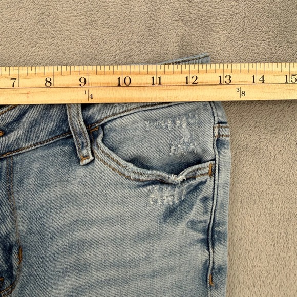Vervet Los Angeles Crossover Waist Flare Jeans Light Wash Distressed Raw Hem 24 - Picture 13 of 13